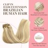 GOO GOO Clip in Hair Extensions Real Human Hair, 16inch 120g 7Pcs, 18A/613A Dark Blonde Highlighted Bleach Blonde, Remy Human Hair Extensions Clip ins for Women, Natural Human Hair