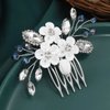 Catery Flower Bride Wedding Hair Comb Silver Small Side Comb Blue Crystal Bridal Hair Piece Hair Jewelry Bridal Hair Accessories for Women and Girls