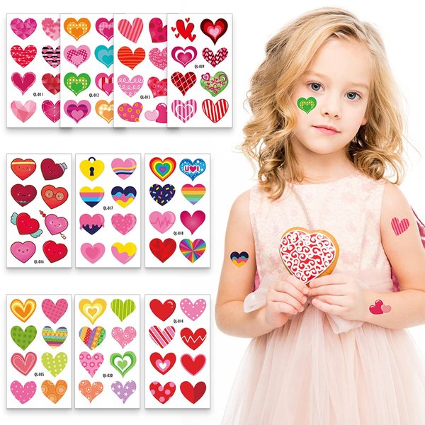 80 Pieces Heart Tattoo Assorted Heart Tattoos Valentines Day Red Temporary Tattoo Waterproof Temp Tattoos Hearts Love Fake Tattoos Valentine Tattoo for Kids Valentines Decal Tattoo Stickers for Women