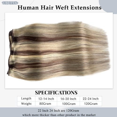 Sew in Hair Extensions Real Human Hair,Weft Hair Extensions Human Hair Bundles Brown Balayage Ash Blonde Hand Tied Weft Hair Extensions Human Hair 22 Inch 120G Sew in Extensions for Women