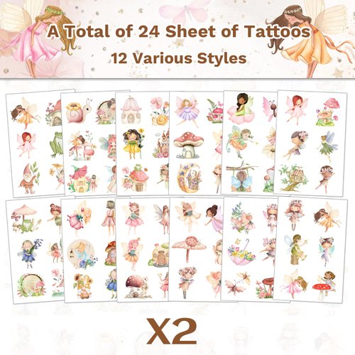 144 PCS Fairy Temporary Tattoos Stickers Woodland Fairy Birthday Decorations Fairy First Birthday Party Favors Garden Fairy Party Gift Supplies for Kids Classroom School Prizes Goodies Bags