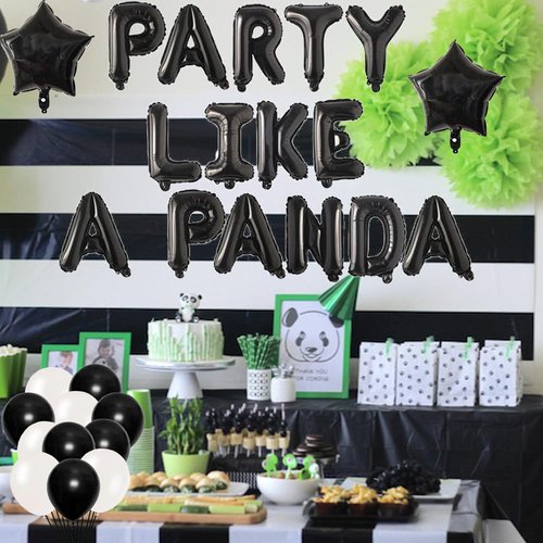Panda Party Decorations Black Party Like A Panda Balloons for Panda Bear Party Supplies Like a Panda/Jungle Safari Animals Themed Happy Birthday Baby Shower Party Supplies Decorations