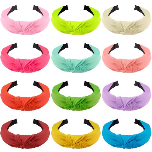 SIQUK 12 Pieces Knotted Headbands for Women Hair Turband Knot Headband Fashion Top Knot Headbands Colorful Knotted Fabric Headband, 12 Colors