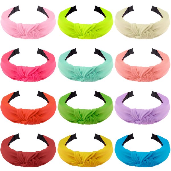 SIQUK 12 Pieces Knotted Headbands for Women Hair Turband Knot Headband Fashion Top Knot Headbands Colorful Knotted Fabric Headband, 12 Colors