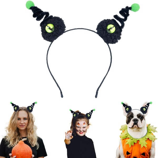Beviliu Green Eyes Black Antenna Headband, Alien Antenna Eyeballs Halloween Headbands for Women, Halloween Party Decoration Girls Halloween Goth Cosplay Accessories