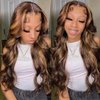 30inch Honey Blonde Lace Front Wig Human Hair 13x6 HD Transparent 4/27 Highlight Ombre Lace Frontal Wigs Pre Plucked with Baby Hair 180% Density Balayage Body Wave Colored Honey Blonde Lace Front Wigs