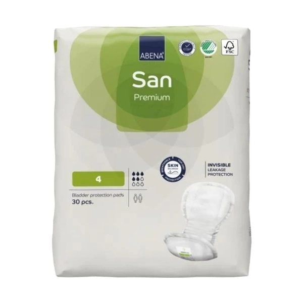 Abena San Premium Incontinence Pads, Moderate Absorbency, (Sizes 4 to 7), Size 4, 30 Count