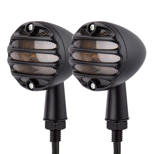 KICRY SMD LED Bullet Turn Signals Motorcycle Amber Front Rear Blinker Grill Indicator Universal Compatible for Honda Yamaha Suzuki Kawasaki Harley Chopper Bobber Dyna(Black-Amber)