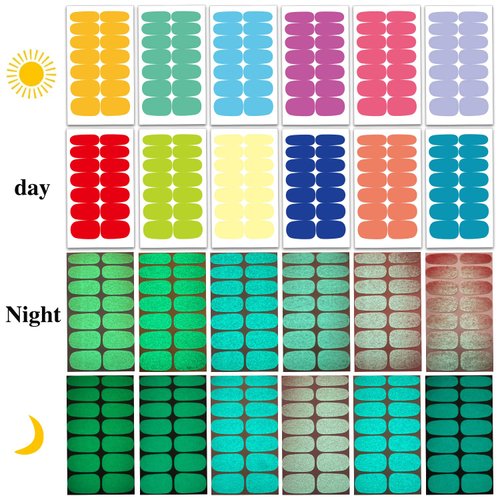 WOKOTO 12 Sheets Luminous Solid Nail Polish Strips with Nail File Self-Adhesive Glow in Dark Gel Nail Strips Stick On Nail Stickers Full Nail Wraps for Women Nail Art Polish Stickers for Nails