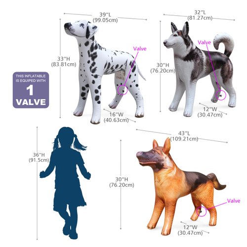 Jet Creations Inflatable Dog Trio: Husky, Dalmatian, German Shepherd, Toy for Endless Fun Decor Party Balloons for Kids Adults Birthday, Halloween, Cold weather Decoration, Education
