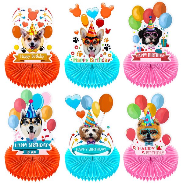 Skylety 6 Pieces Dog Themed Party Decorations Dog Honeycomb Centerpieces 3D Dog Birthday Decoration Centerpieces Birthday Theme Party Paper Centerpiece for Dog Theme Party 3D Table Decorations