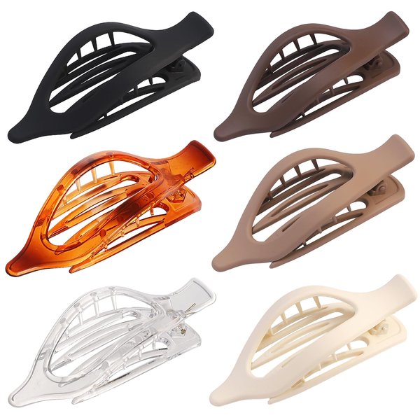 CHANDAT Flat Hair Clips 6 pcs Lay Down Claw Clips French Concord Hair Clips for Thick Hair Alligator Hair Clips for Thin Hair Duck Bill Hair Barrettes Hair Accessories for Women -Transparent