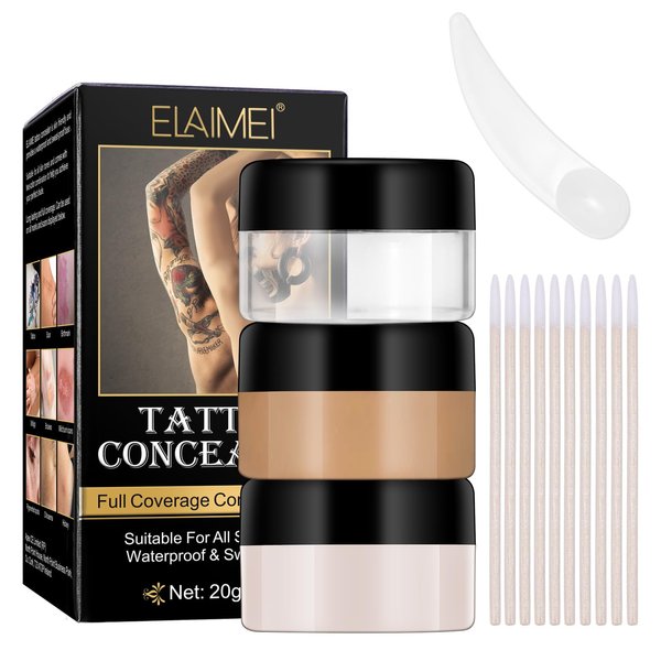 2 Color Waterproof Tattoo Cover Up Concealer for Body Birthmarks Scars Spots Tattoo Makeup Cover Cream，Long Lasting Tattoo concealer palette Camouflage
