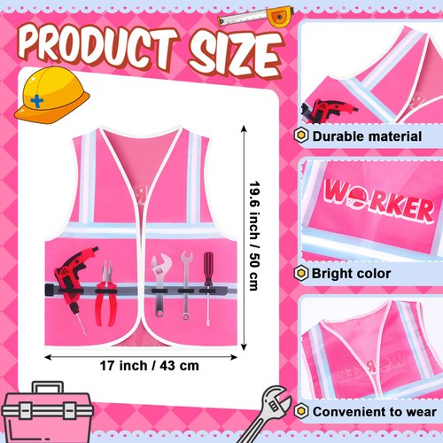Xtinmee 2 Pcs Kids Construction Vest Children Construction Worker Costume High Visibility Safety Vest Dress up for Aged (Pink)