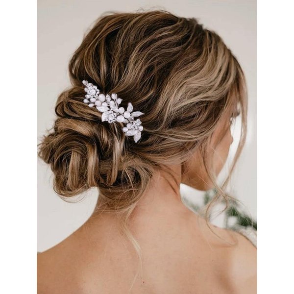Catery Bride Wedding Headband Silver Crystal Hair Vine Flower Hair Piece Leaf Pearl Hair Jewelry Braid Headpieces Bridal Hair Accessories for Women and Girls (A-Silver)