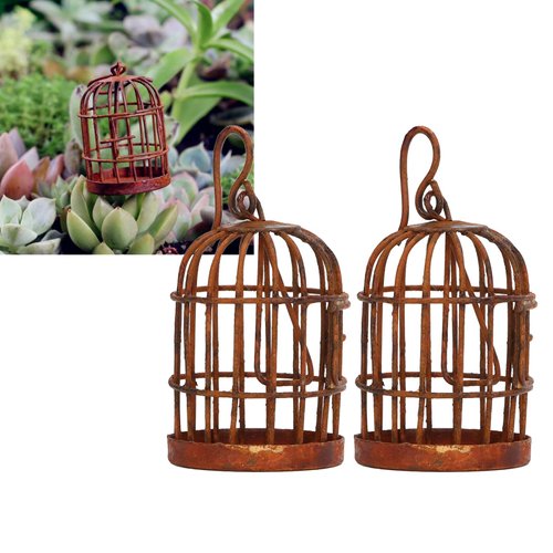 Naroote Dollhouse Miniature Bird Cage 2pcs Dollhouse Rusty Iron Bird Cage Finely Detailed for 1/12 Scale Dollhouse