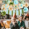 Sage Green and Blue Birthday Decorations Boy Olive Sage Green and Light Blue Birthday Decorations Beige Paper Fans Pom Poms Olive Cream Tassel Garland Party with Banner Beige Gold