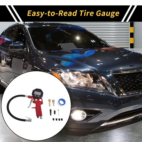 REPAIROCK Digital Display Tire Pressure Gauge 3-200PSI Regular Air Pressure Gauges for Tire with Hose Red 1 Set