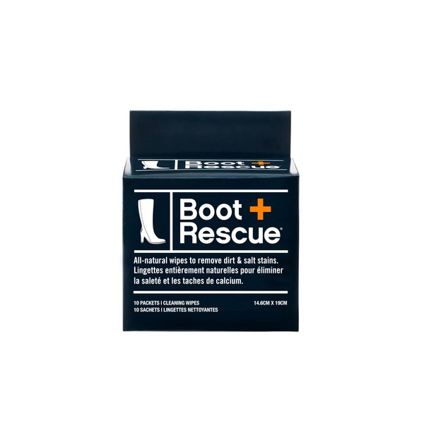 Boot Rescue all-natural cleaning wipes for leather and suede boots. Remove salt stains & grime. Box of 10 individually wrapped wipes.