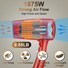 Travel Compact Hair Dryer, 1875W Lightweight Blow Dryer with Detachable Handle,1 Nozzle, 2 Heat Settings, 2 Speed Slide Switch, Cool Shot Button, Fast Drying for Family, Student (Red)