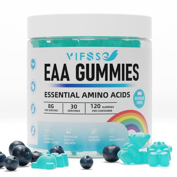 VIFSSG EAA Gummies 120 Gummies (Blue Raspberry), 8000 mg Essential Amino Acids - All 9 Essential Aminos (EAA) and all Branched-Chain Aminos (BCAAs), Non-GMO, Gluten Free, Vegetarian Friendly