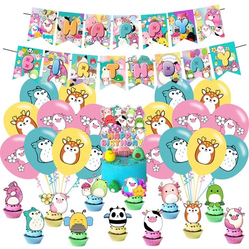Cute Birthday Decorations, Cute Party Supplies Include Happy Birthday Banner, Cake Topper and Cupcake Toppers, Balloons for Kids Party Decor