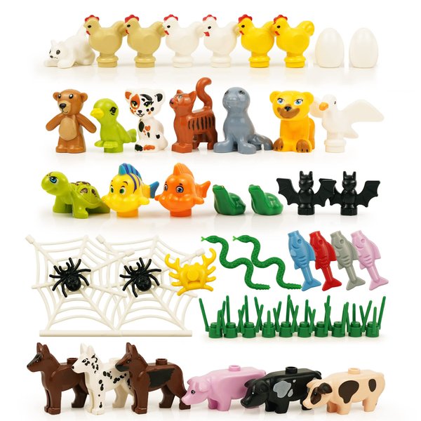 Farm Animals Accessories - Zoo Building Block Friends Pets Pack, People Parts-Cats Dogs Brids Jungle Sea Animals Bricks Toys