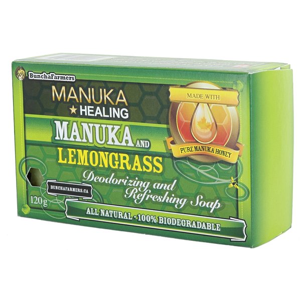 BunchaFarmers All Natural 100% Biodegradable Healing Manuka Honey and Lemongrass Deodorizing and Refreshing Soap Bar (Made in Canada)