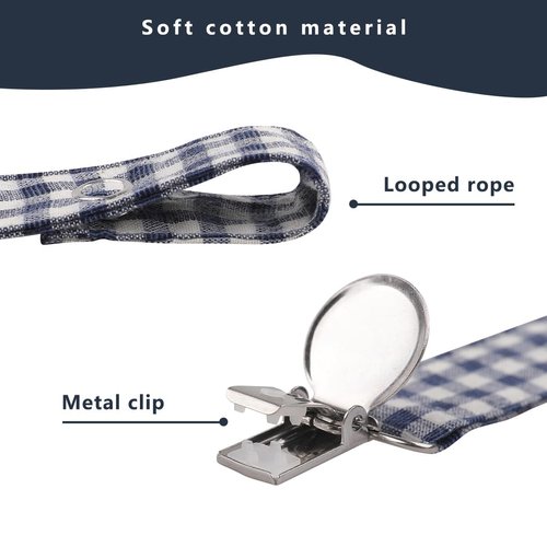 Pacifier Clip Leash Soothie Holder Unisex Plaid Button for boy （2 Pack）