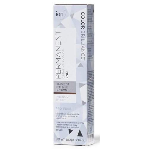 Ion Color Brilliance 2NN Darkest Intense Brown Permanent Creme Hair Color, Paraphenylenediamine Free, Nourishing, 100% Gray Coverage, Vegan and Cruelty Free, 2.05 Ounce