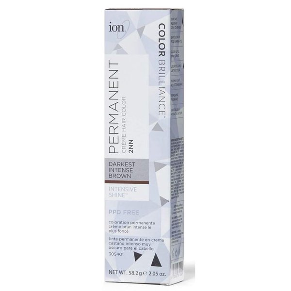 Ion Color Brilliance 2NN Darkest Intense Brown Permanent Creme Hair Color, Paraphenylenediamine Free, Nourishing, 100% Gray Coverage, Vegan and Cruelty Free, 2.05 Ounce