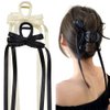 2PCS Bow Claw Clip with Long Tail, Tassel Ribbon Bow Hair Claw Clips Nonslip Claws Clamps Hair Clips for Women Girls