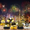 JULMELON Happy New Year Decorations 2025, 8 PCS New Years Honeycomb Centerpieces Table Decorations Black and Gold Table Toppers Decor for New Year Eve Party Supplies Favors