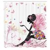 Ambesonne Fashion Shower Curtain, Fairy Girl with Wings in a Floral Fantasy Garden Theme Flying Butterflies Printed, Cloth Fabric Bathroom Decor for Playroom Set with Hooks, 69" W x 70" L, Pink White