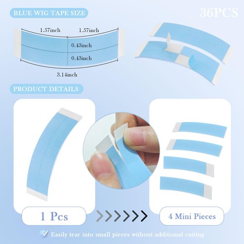 36PCS Waterproof Lace Tape for Hairpiece Wig Tape Adhesive Double-Sided Waterproof Lace Wigs, Lace Tape For Wigs Toupees Hair Pieces and Hair Extension The Front Of Lace Supports Wigs Tape