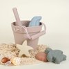 BLUE GINKGO Modern Baby Toys | Travel Friendly Beach Set | Silicone Bucket, Shovel, 4 Sand Molds, Bag | Sand Toys for Toddlers, Kids - 7pc (Pale Pink)