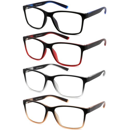 Reading Glasses for Men 4-Pack Stylish Computer Readers with Spring Hinges, Anti Glare/Eye Strain Filter UV Ray Blue Light Blocking Two-Tone Reader Eyeglasses,+1.5 Magnification Strength