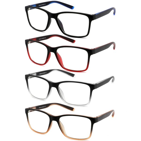 Reading Glasses for Men 4-Pack Stylish Computer Readers with Spring Hinges, Anti Glare/Eye Strain Filter UV Ray Blue Light Blocking Two-Tone Reader Eyeglasses,+1.5 Magnification Strength