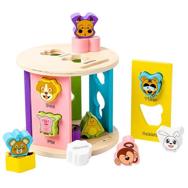 Sdstone Wooden Match and Roll Shape Sorter Stacking Animal for Toddlers,Educational Wooden Toy 12 Animal Pattern Shapes for 3 Years and Up,Montessori Blocks Toys First Birthday Gift for Boys Girls