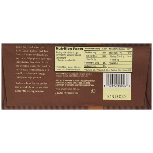 Scharffen Berger, 82% Extra Dark Chocolate Bar, 3 oz