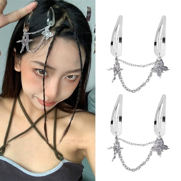 Womens Butterfly Hair Clips silver Dangle Hair Accessories for Women Girls Cross Hair Clip silver Women Girls y2k Goth Hair Barrettes with Pendent Hair Charms 2pcs Hair Pins for Christian