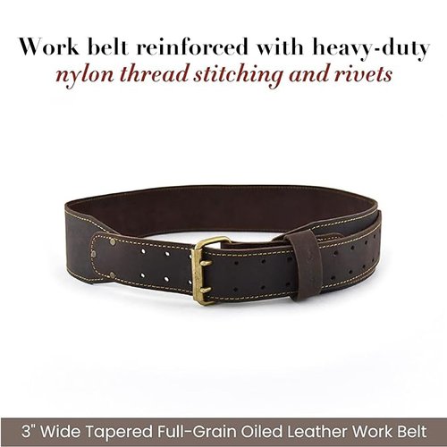 Style n Craft - 3" Wide, Long, Tapered Full-Grain Oiled Leather Work Belt, Durable and Rugged Belt, Dark Brown (#74055)