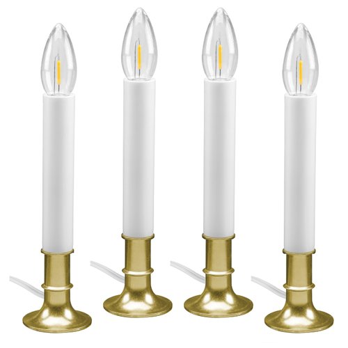 612 Vermont Electric LED Window Candles with Shatterproof Warm White Bulbs, On/Off Switch, VT-1160B-4 (Brass, Pack of 4)