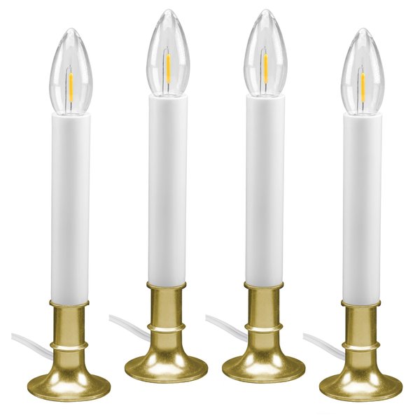 612 Vermont Electric LED Window Candles with Shatterproof Warm White Bulbs, On/Off Switch, VT-1160B-4 (Brass, Pack of 4)