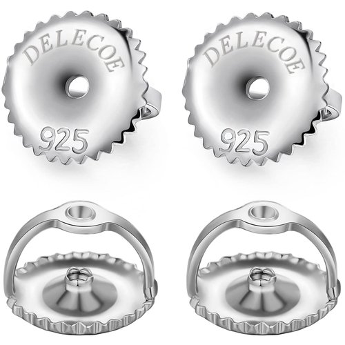 DELECOE 2 Pairs Screw Earring Backs,925 Sterling Silver Screw on Earring Backs Replacements for Diamond Earring Studs, Hypoallergenic Secure ScrewBacks for Threaded Post .032"(Silver)