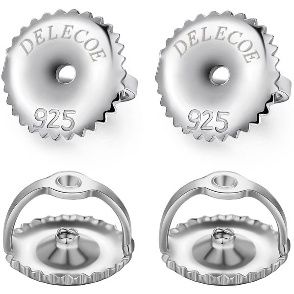 DELECOE 2 Pairs Screw Earring Backs,925 Sterling Silver Screw on Earring Backs Replacements for Diamond Earring Studs, Hypoallergenic Secure ScrewBacks for Threaded Post .032"(Silver)