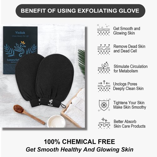 Exfoliating Gloves 2 Pcs, Exfoliating Body Scrubber for Bath Shower Exfoliation, Body Scrub Exfoliator Loofah Sponge For Dead Skin Remover, Deep Korean Exfoliating Mitt Leg Keratosis Pilaris Treatment