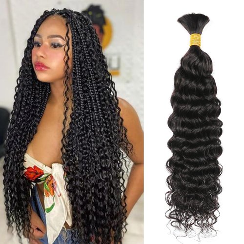 16inch Water Wave Bulk Human Hair for Water Wave Braiding Hair 16inch 50g With 1Bundles Braiding Micro Human Braiding Hair 100% Unprocessed Brazilian Virgin Human Hair Extensions(16inch,Natural Black)