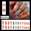 DOCVOEOMH Almond Shaped Press on Nails Medium Orange Acrylic Fake Press Ons Nails with French Leopard Print Design Glue on Full Cover Artificial False Stick on Nail for Girls Women Daily Wear 24PCS