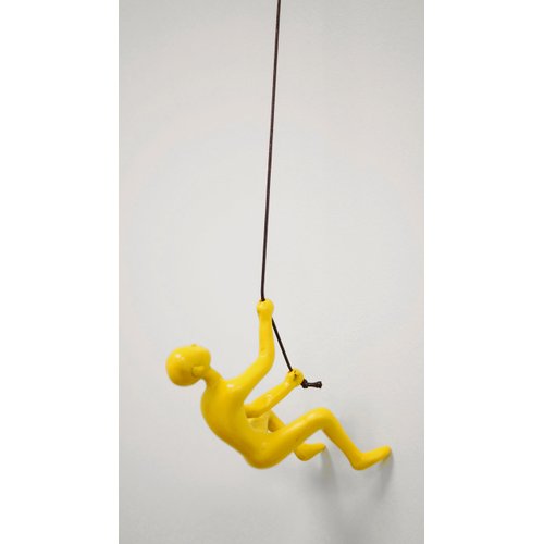 Climbing Man Wall Art for Home Decor with 30” Leather Rope | Polyresin Statues and Sculptures with Hanging Hardware Included for Modern Wall Decor and Motivational Art, Yellow